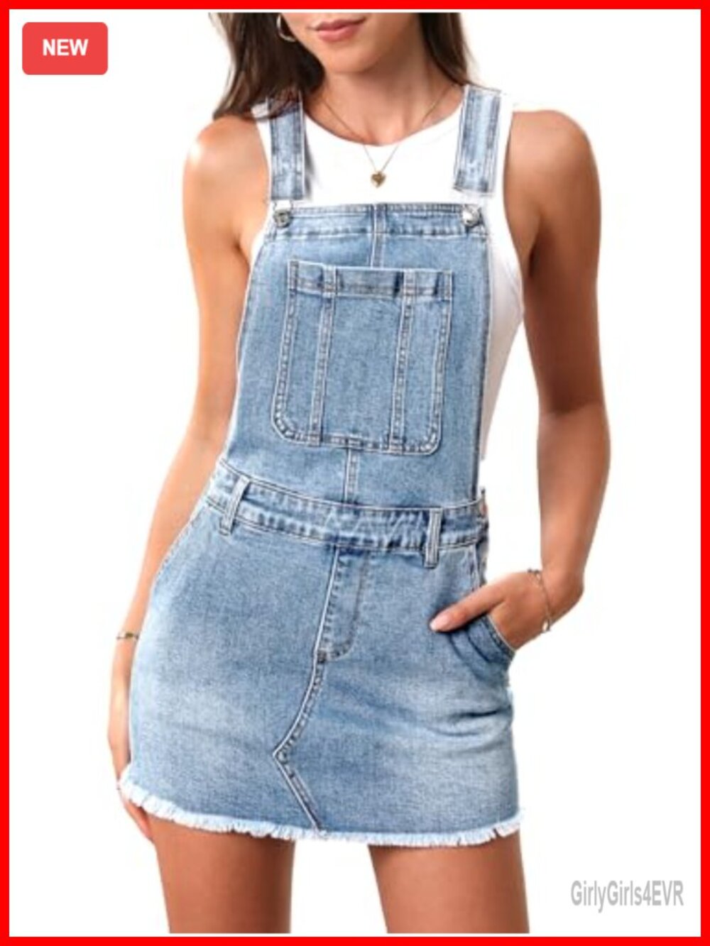 Denim Mini Overall Dress Slim Fit Adjustable Straps Pockets Women's
